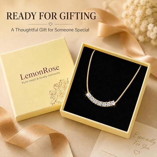 LemonRose 14K Gold Plated Cubic Zirconia Smile Necklace 19 in | 14K Gold Plated Stainless Steel, 5A Cubic Zirconia, Hypoallergenic, Secure Snake Chain, For Daily Wear And Gifts