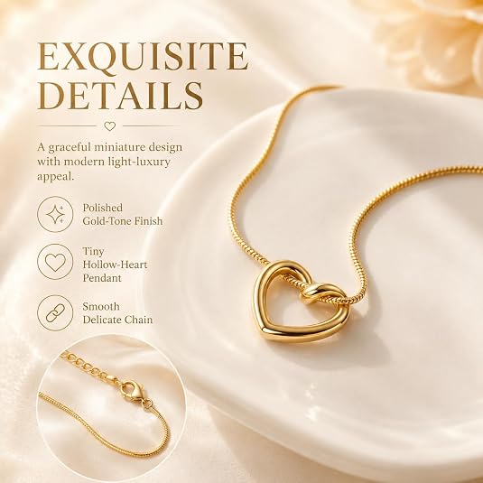 LemonRose Dainty Gold Heart Necklace for Women 14k Gold Plated Heart Pendant Choker Necklaces Small Gold Love Open Heart Chain Necklace for Women Simple Gold Necklace for Women Trendy Jewelry Gifts