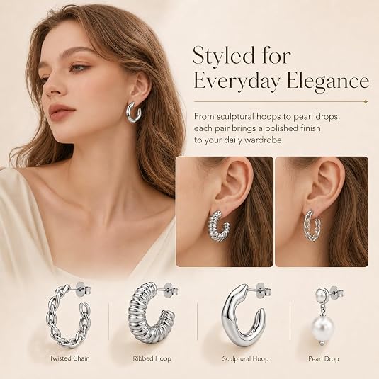 LemonRose Hoop Earrings for Women, Hypoallergenic Gold/Silver Hoops Stacks for Multiple Piercings, Dainty Cute Mini Lightweight Cartilage Studs Trendy Jewelry Gift