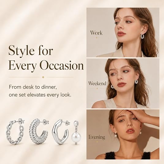 LemonRose Hoop Earrings for Women, Hypoallergenic Gold/Silver Hoops Stacks for Multiple Piercings, Dainty Cute Mini Lightweight Cartilage Studs Trendy Jewelry Gift
